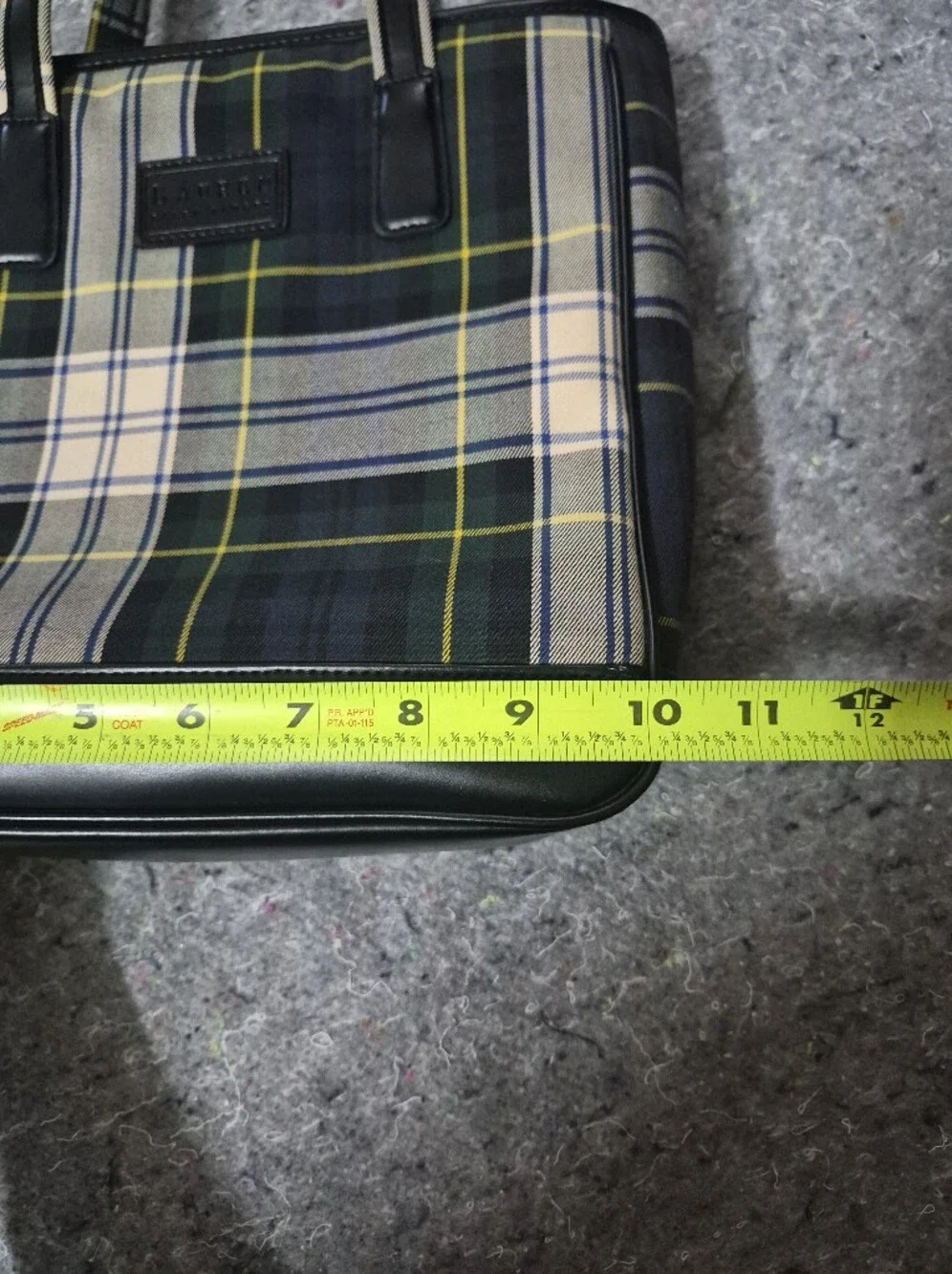 Lauren Ralph Lauren Navy Green Plaid Messenger with Black Leather Trim